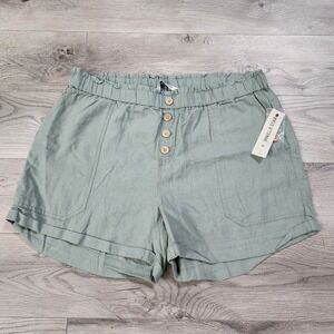 Vanilla Star Juniors Ladies‎ Pull On Linen Blend Shorts Size 1X Olive Green NWT